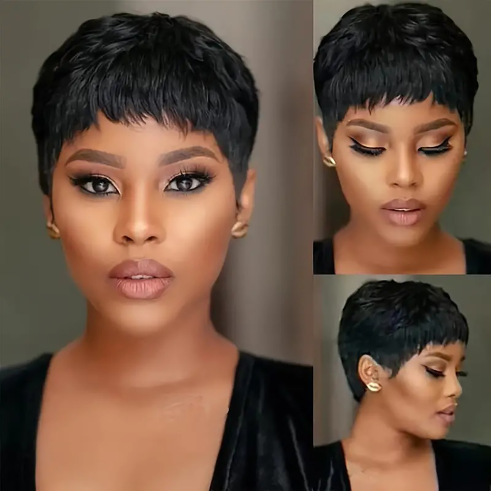 Short Pixie Cut Wig Human Hair Cheap - Pelucas de cabello humano liso corto,