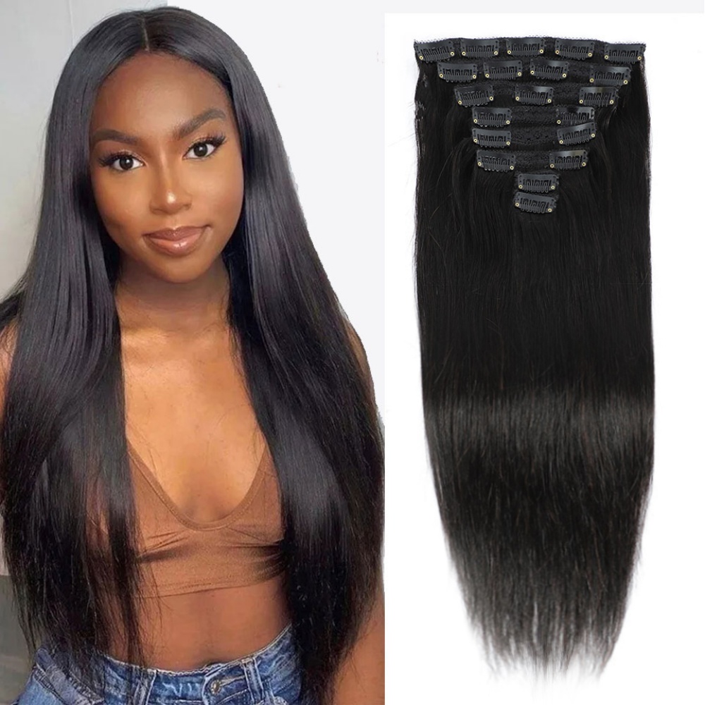 Seamless Clip In Hair Extensions Human Hair - Clip recto natural en extensiones de