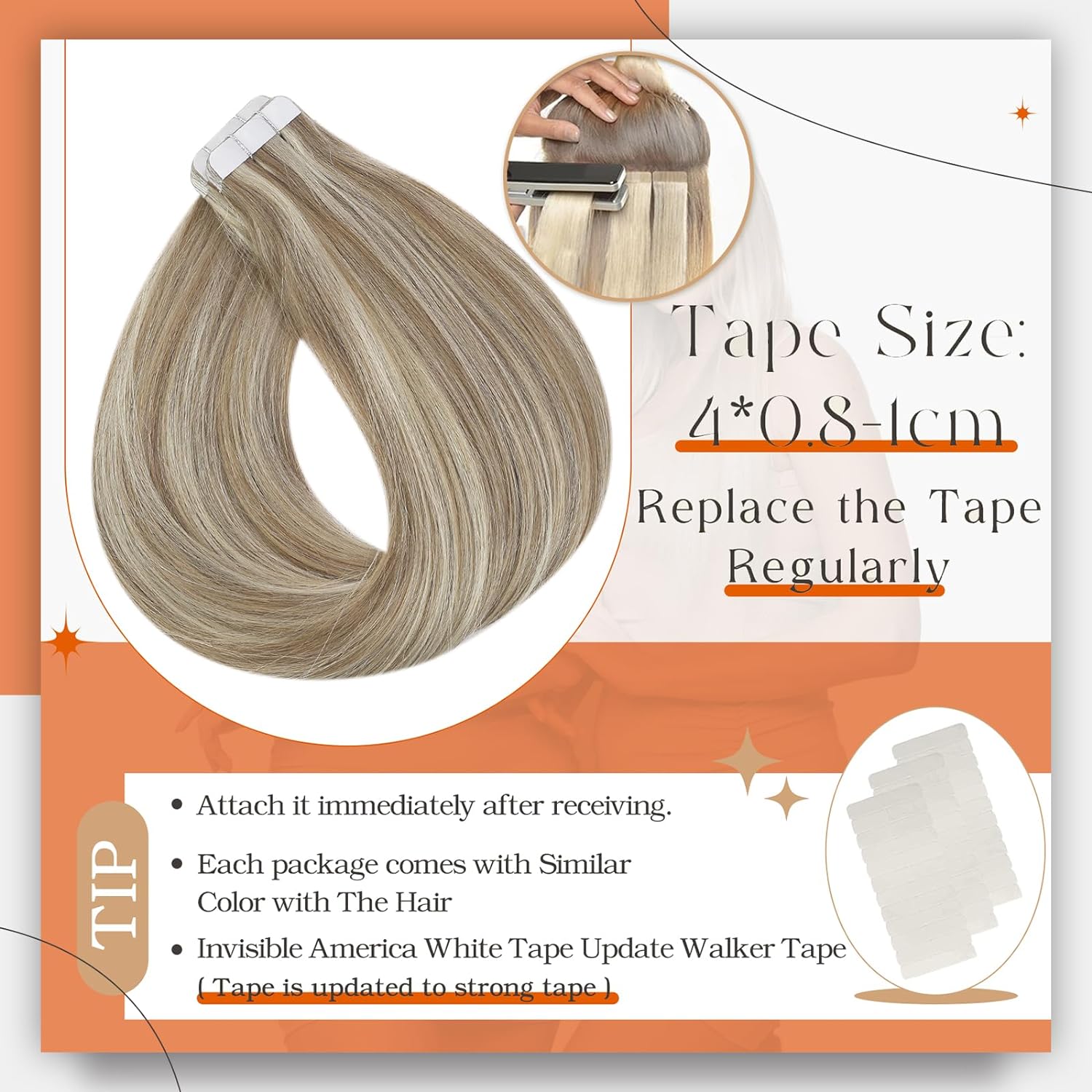 Cinta de brillo completo en ex - Invisible Tape In Extensions Real Hair reseña y precio