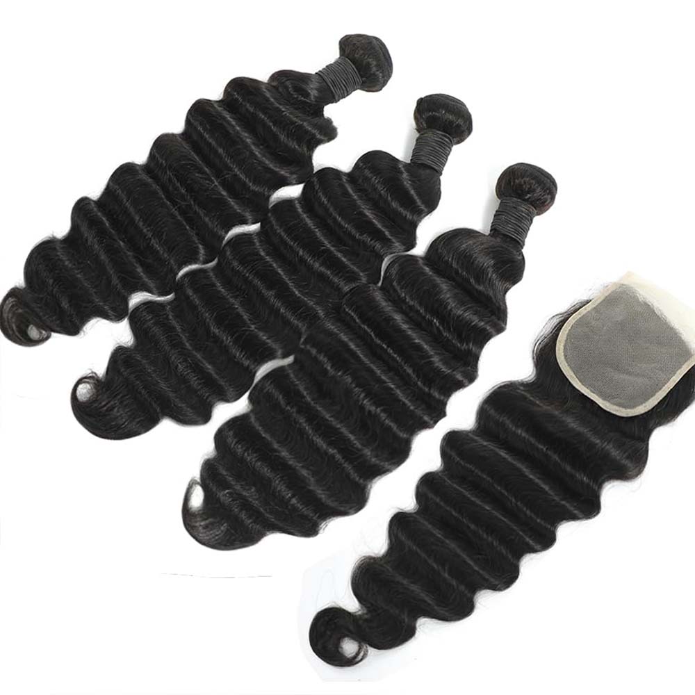 Extensiones de Cabello Humano  - Deep Wave 3 Bundles With Closure reseña y precio