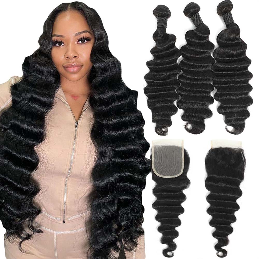 Extensiones de Cabello Humano  - Deep Wave 3 Bundles With Closure reseña y precio