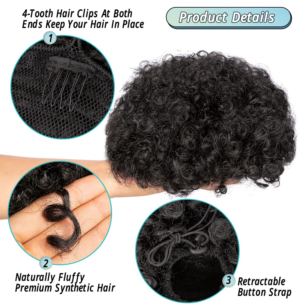 Cola de Caballo Afro Puff de 6 - Drawstring Afro Curly Puff Ponytail reseña y precio