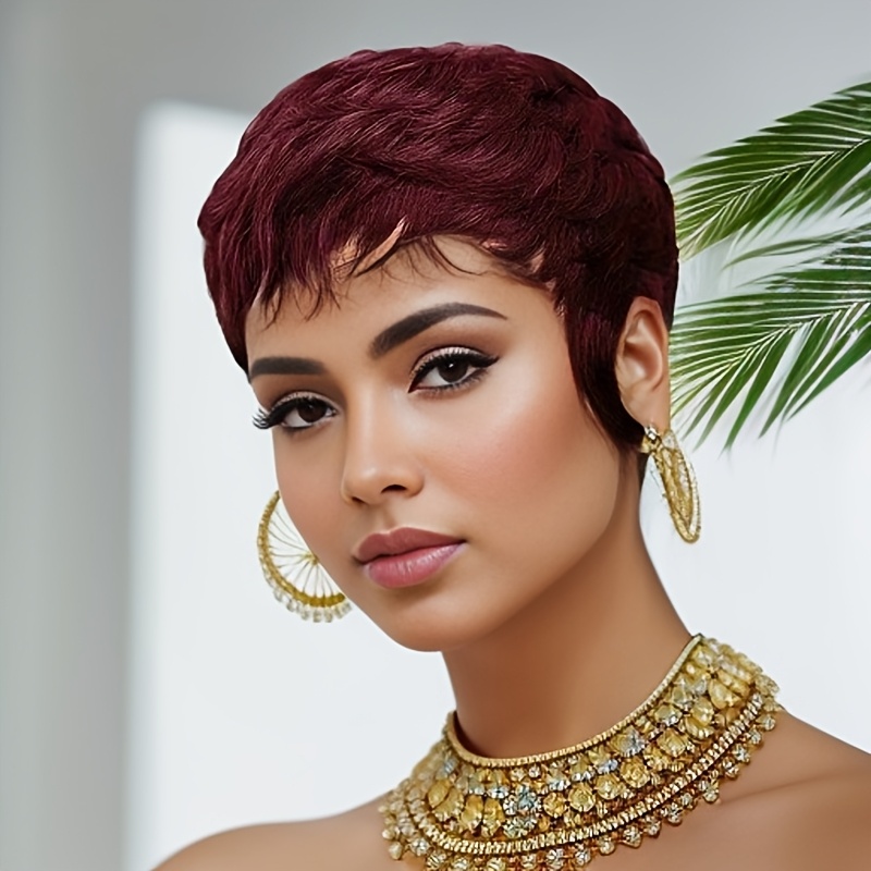 Peluca Roja de Cabello Humano, - Short Pixie Cut Wig Human Hair Cheap reseña y precio