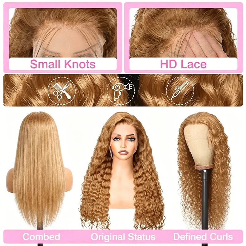 34 peluca rubia miel de 38 pul - Lace Front Wigs reseña y precio